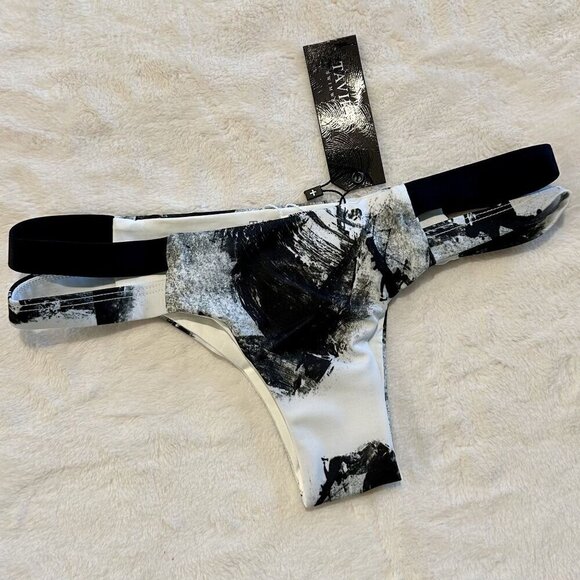 NWT Tavik Chloe Mini Cutout Swim Bottom in White Smudge - Extra Small - Picture 2 of 7